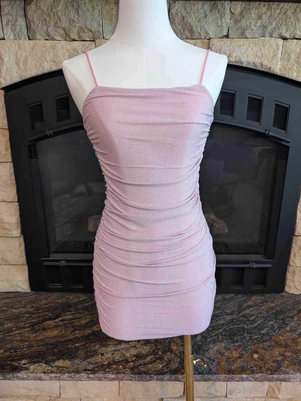 Amazon Blush Pink Ruched Mini Slip Dress